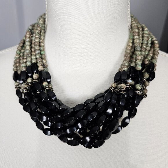 Angela Caputi FIOCCHI Italy Rhyolite Jasper And Black Multi Strand Necklace - Picture 9 of 9